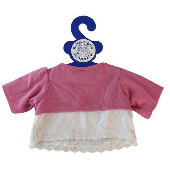 Build A Bear Clothes Pink Floral Shirt & Denim Skirt Sandals Sequin Purse Hanger - Picture 3 of 9